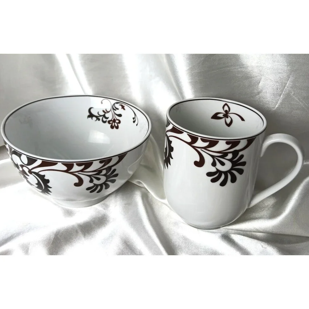 MIKASA CHOCOLATE SWIRL CEREAL/SOUP BOWL AND MUG SET
